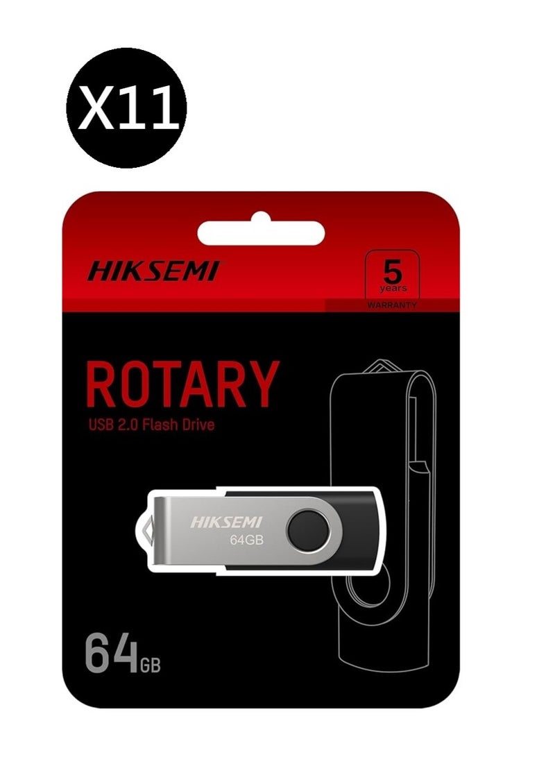HIKSEMI Bundle Of 11 64GB USB 2.0 Spinning Pen Drive, Silver/Black | HS-USB-M200S 64G |