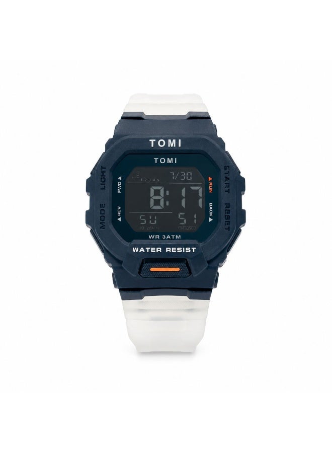 TOMI Blaze TM2020 Digital Sports Watch for Men – Translucent Silicone Strap, 3ATM Water Resistant, LED Backlight, Multi-Function Tactical Design – Matte Black & Frost White - Image 1