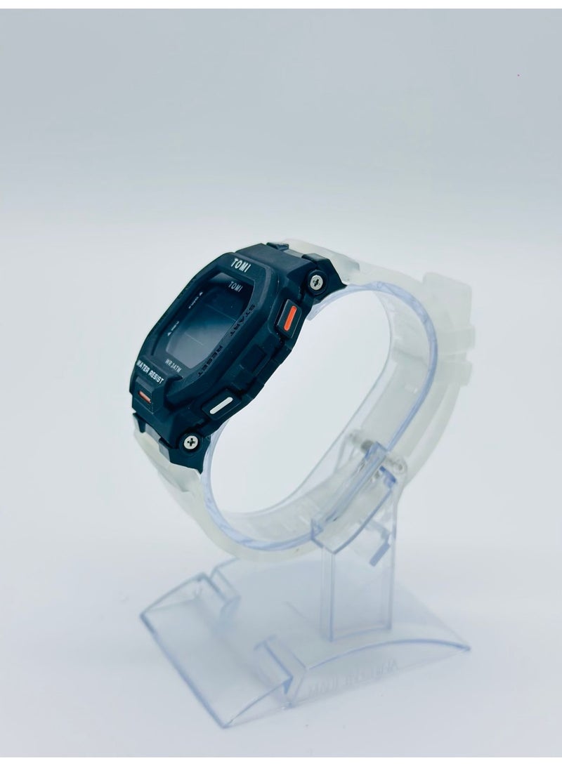 TOMI Blaze TM2020 Digital Sports Watch for Men – Translucent Silicone Strap, 3ATM Water Resistant, LED Backlight, Multi-Function Tactical Design – Matte Black & Frost White - Image 3