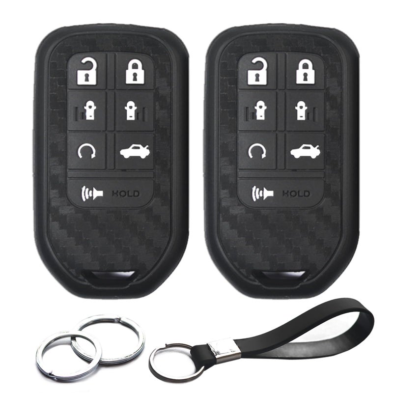 INFIPAR 2pcs Compatible with Honda Odyssey Key Fob Cover Case Key Chain 7 Buttons Smart Carbon Fiber Looks Rubber Protector Keyless Remote Jacket for Honda Odyssey Elite EXL EX EXL LX Touring