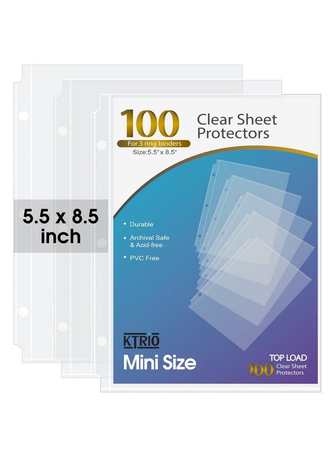 KTRIO Heavyweight Sheet Protectors 5.5 X 8.5 Inch, Clear Page Protectors For Mini 3 Ring Binder, Plastic Sleeves For Binders, Top Loading Paper Protector, 100 Pack - Image 1