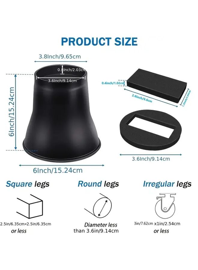 6 Inch Black Bed Risers 4 Pack Heavy Duty Furniture Lifts For Bed Desk Table Sofa - Image 3