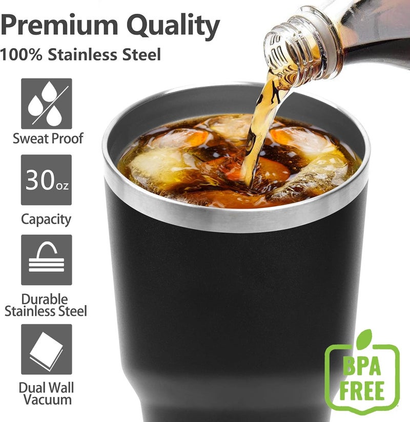 WOLBLIX 30 oz Stainless Steel Insulated Tumbler Travel Mug with Straw Slider Lid Cleaning Brush Double Wall Vacuum - Image 4