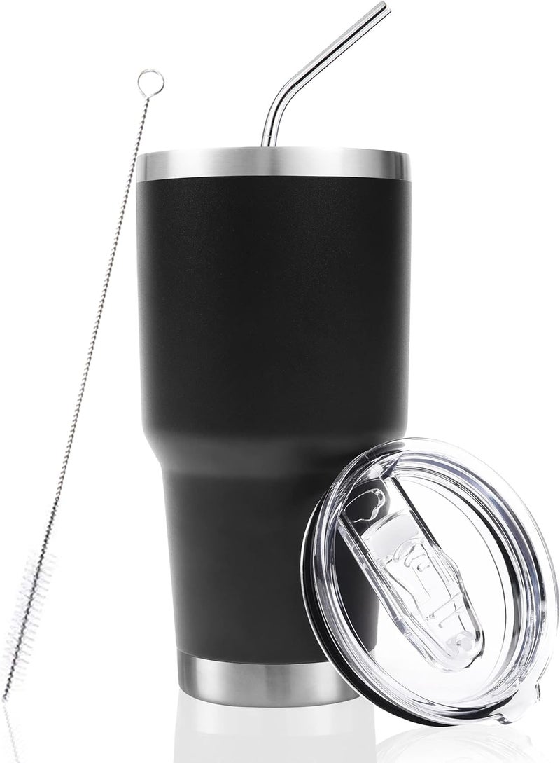 WOLBLIX 30 oz Stainless Steel Insulated Tumbler Travel Mug with Straw Slider Lid Cleaning Brush Double Wall Vacuum - Image 1