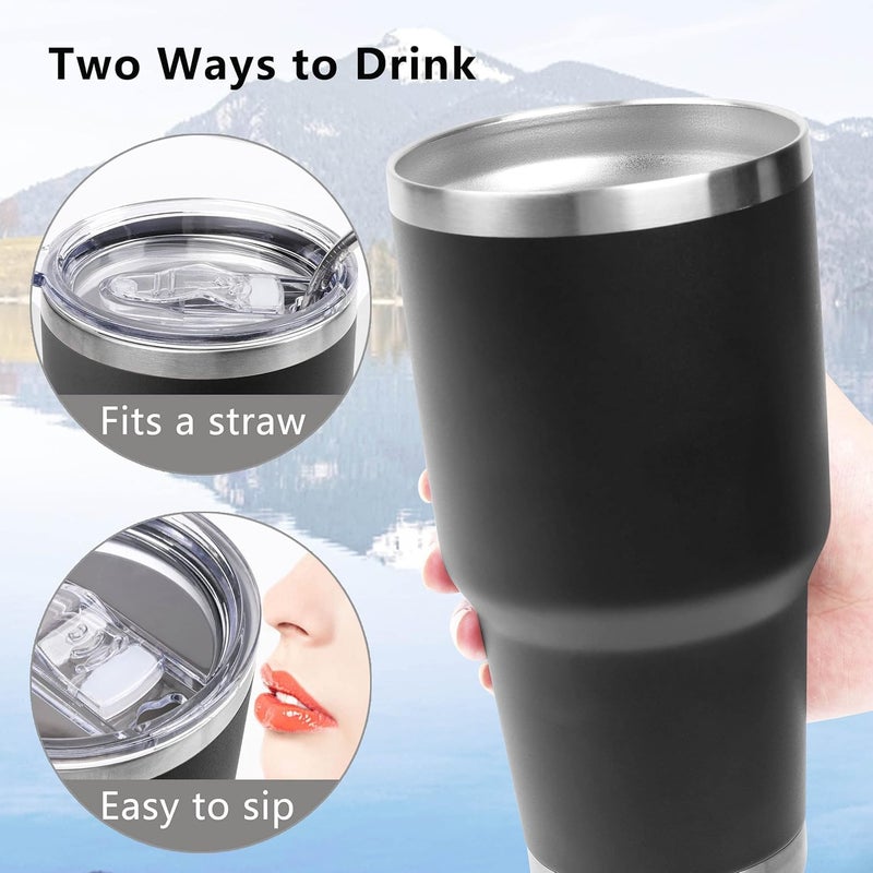 WOLBLIX 30 oz Stainless Steel Insulated Tumbler Travel Mug with Straw Slider Lid Cleaning Brush Double Wall Vacuum - Image 5