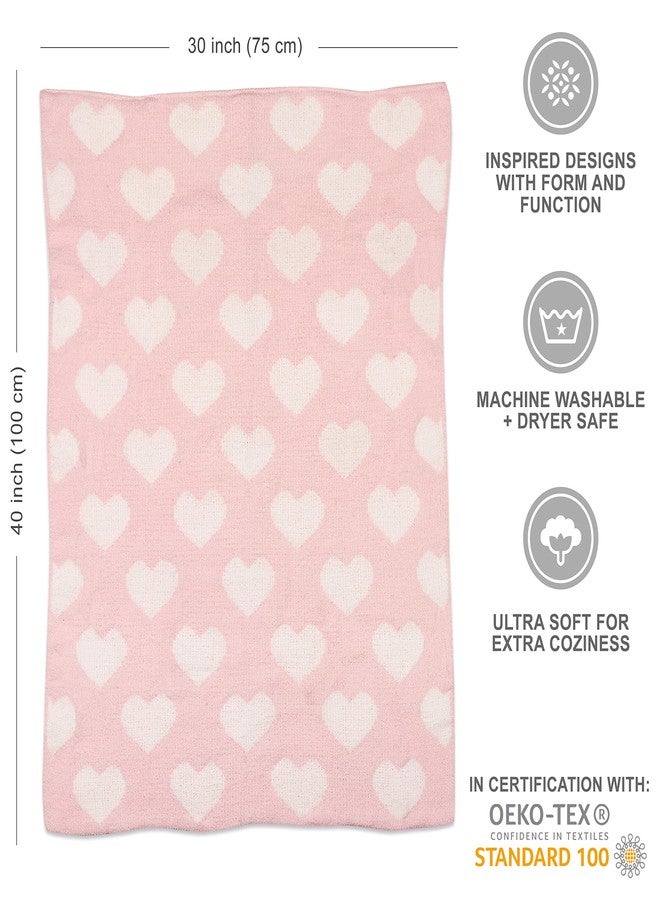 Living Textiles Pink Hearts Chenille Soft Baby Blanket Reversible Premium Cozy Fabric for Best Comfort - for Infant,Toddler,Newborn,Nursery,Girl,Throw,Crib,Stroller,Gift, Pink Hearts 40x30 - Image 2
