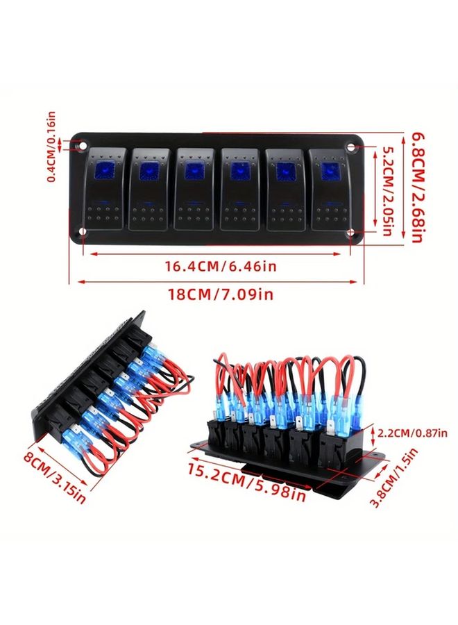 لوحة مفاتيح الصخور الزرقاء العالمية 6 مواضع 12 24 فولت من مادة ABS للسيارات والقوارب والمقطورات - Image 3