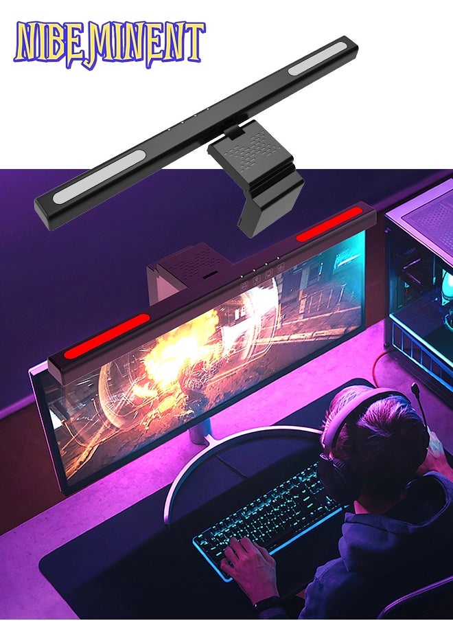NIBEMINENT Computer Monitor Lamp, 7 RGB Light Modes, Eye Caring, No Screen Glare Monitor Light, Dimmable, 3 Color Temperature, Atmosphere Desk Lamp for Office, Study, E-Sports 39.8*11.2*8.7cm  - Image 1