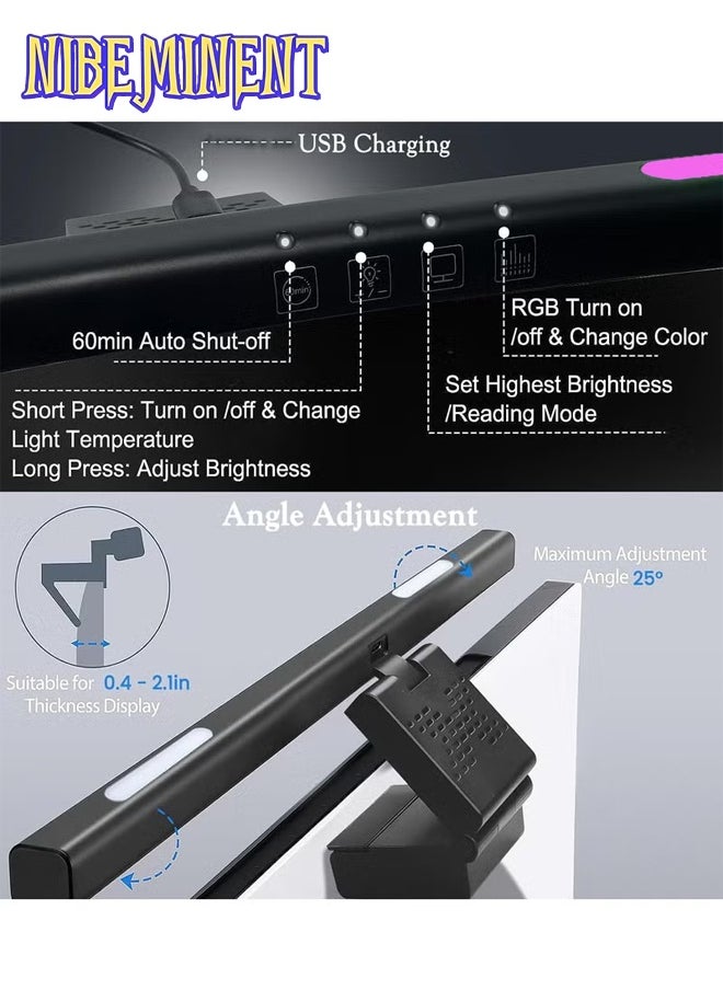 NIBEMINENT Computer Monitor Lamp, 7 RGB Light Modes, Eye Caring, No Screen Glare Monitor Light, Dimmable, 3 Color Temperature, Atmosphere Desk Lamp for Office, Study, E-Sports 39.8*11.2*8.7cm  - Image 3