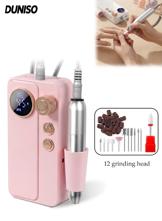 DUNISO Professional Nail Drill Electric File,Rechargeable Nail Drill Machine,Portable Nail Drill Machine with 12 Drill Bits,Adjustable Speed Manicure Machine,Suitable for Acrylic Gel Nails,Salon and Home Use(Pink) - Image 1