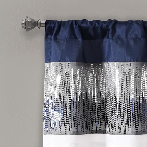 Lush Decor Night Sky Sequins Valance Curtain Single 52W x 18L Navy White Kitchen Curtains Valances For Windows Bathroom Curtains Window - Image 3