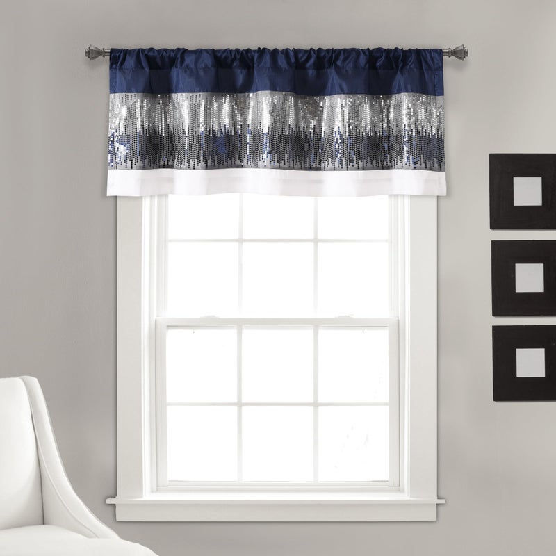 Lush Decor Night Sky Sequins Valance Curtain Single 52W x 18L Navy White Kitchen Curtains Valances For Windows Bathroom Curtains Window - Image 2