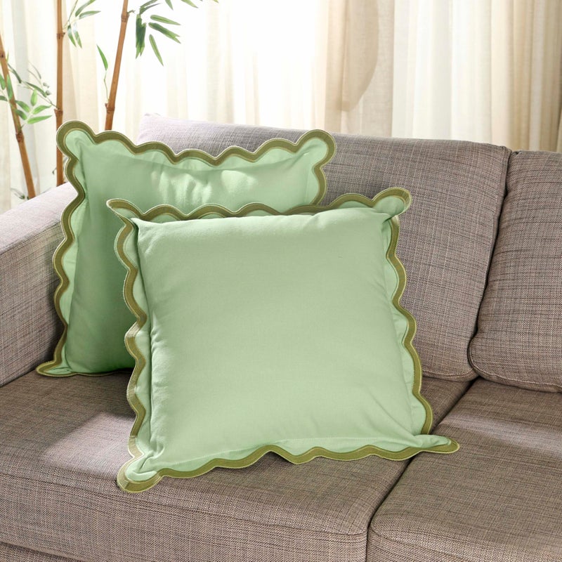 Folkulture Pillow Covers Set of 2 18 x 18 Green Scalloped Throw Pillow Covers for Guest Bedroom Decor CouchBed Boho Cute Decorative Pillow Cover or Pillow Cases Forest Sage