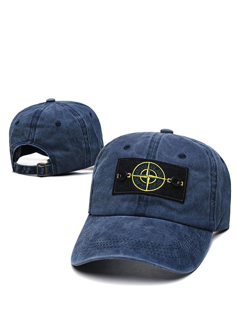 Stone Island Washed Blue Cap: Compass Patch  Buckle Detail