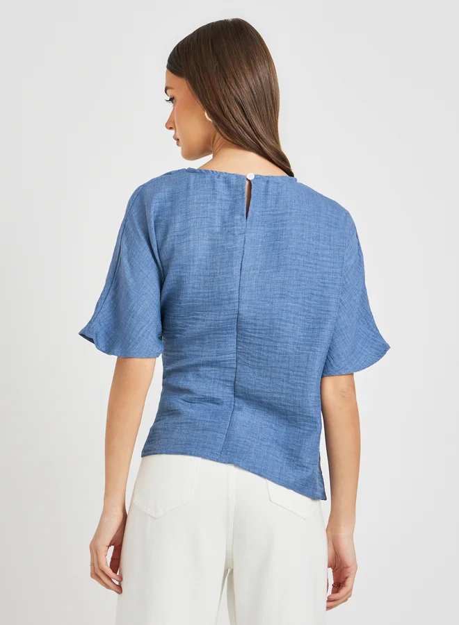 Take Two Solid Asymmetric Hem Wrap Blouse