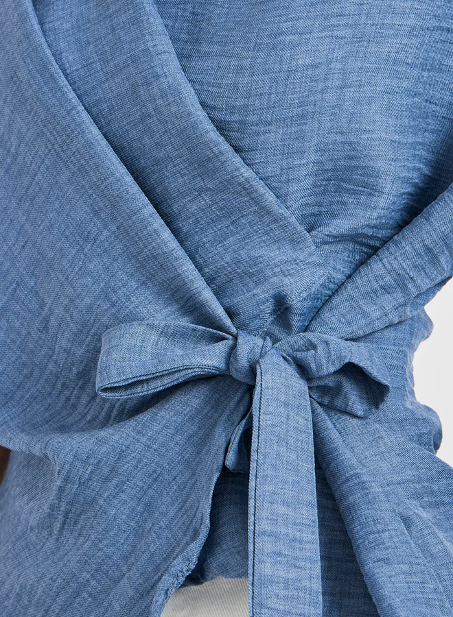 Take Two Solid Asymmetric Hem Wrap Blouse