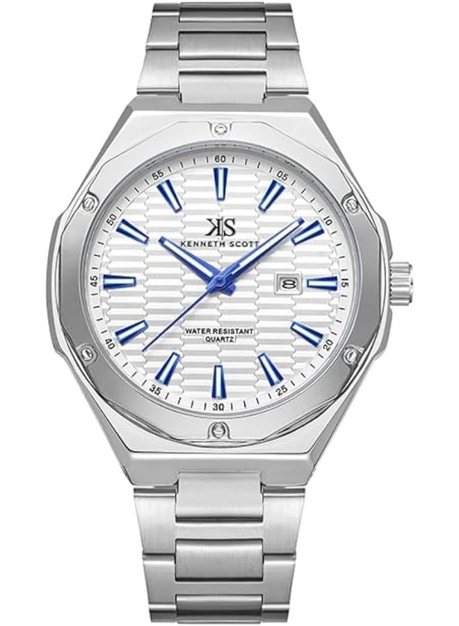 كينيث سكوت ساعة كينيث سكوت للرجال بحركة  وشاشة بعقارب وسوار من الستانلس ستيل - فضي - Image 1