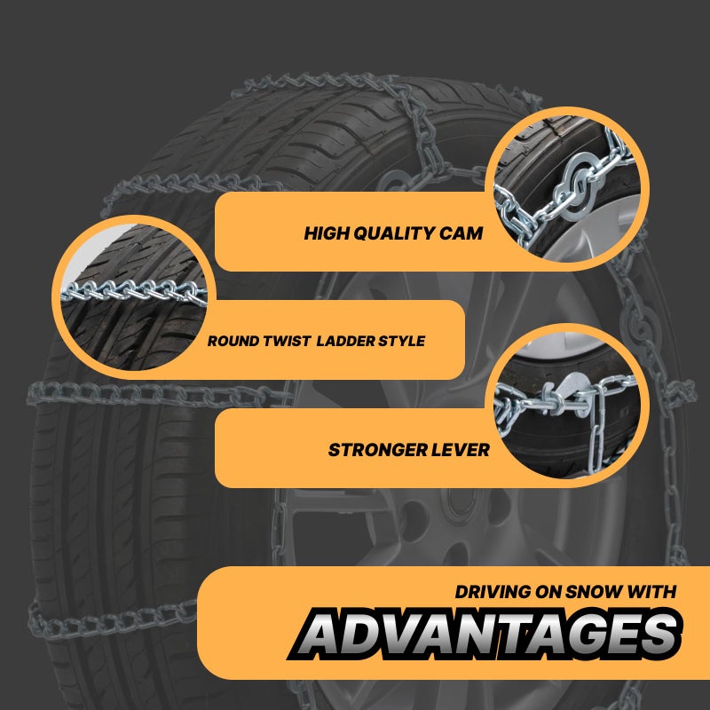 HILLCLYM Snow Chains for Pickup Trucks, SUVs, Light Trucks, Heavy Duty Quick Fit & Easy Installation, Reusable Emergency CAM Tightener Tire Traction Chain, Set of 2 (HPC1130) - Image 3