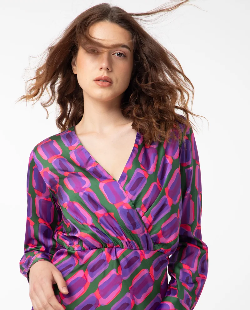 Rareism Women's Abstract Geometric Print Maxi A-Line Dress