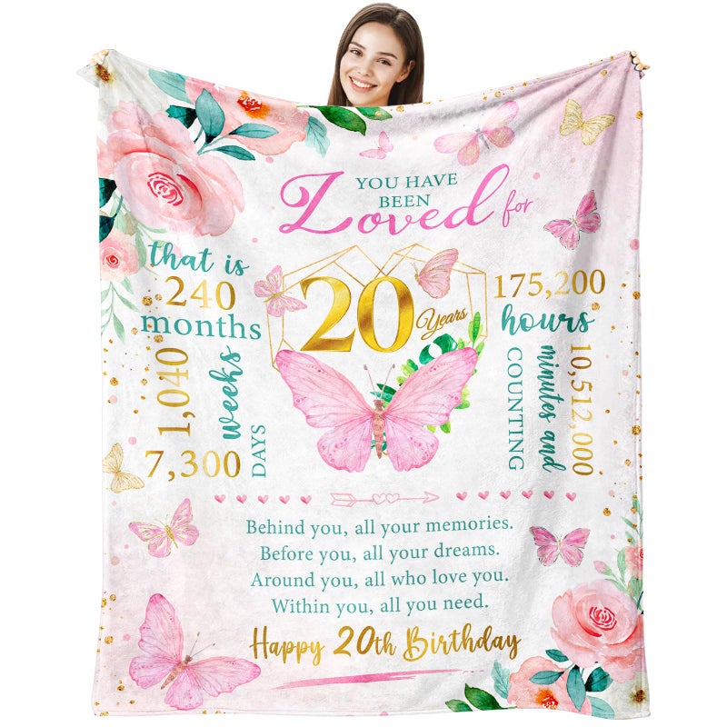 TOBUNKIEN Gifts for 20 Year Old Female 20 Years Old Girl Birthday Gifts for Her Best Gift for 20 Year Old Girl Happy 20th Birthday Presents for Women Blankets 60 X 50 Inch