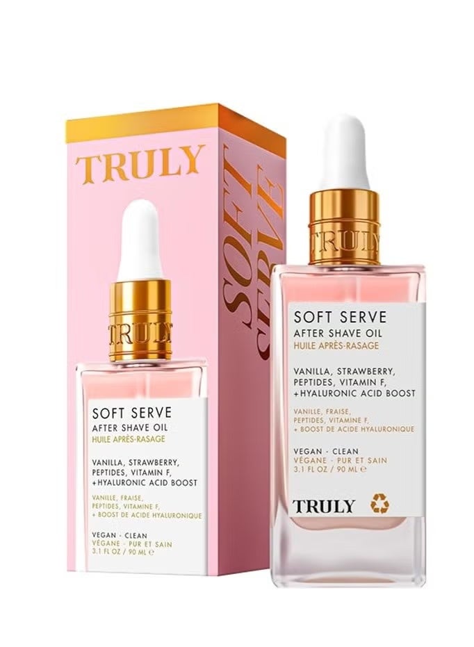 Truly Beauty Soft Serve After Shave Oil | Hydrating Treatment for Ingrowns & Irritation | Peptides, Hyaluronic Acid & Strawberry Extract | Soothes & Smooths Skin | Strawberry Vanilla Scent (3.1 Fl Oz) - Image 1