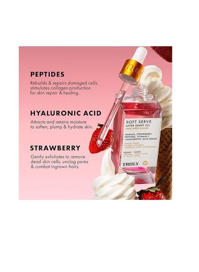 Truly Beauty Soft Serve After Shave Oil | Hydrating Treatment for Ingrowns & Irritation | Peptides, Hyaluronic Acid & Strawberry Extract | Soothes & Smooths Skin | Strawberry Vanilla Scent (3.1 Fl Oz) - Image 2