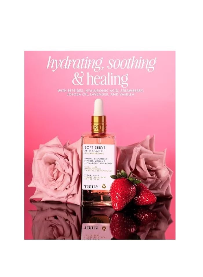 Truly Beauty Soft Serve After Shave Oil | Hydrating Treatment for Ingrowns & Irritation | Peptides, Hyaluronic Acid & Strawberry Extract | Soothes & Smooths Skin | Strawberry Vanilla Scent (3.1 Fl Oz) - Image 3