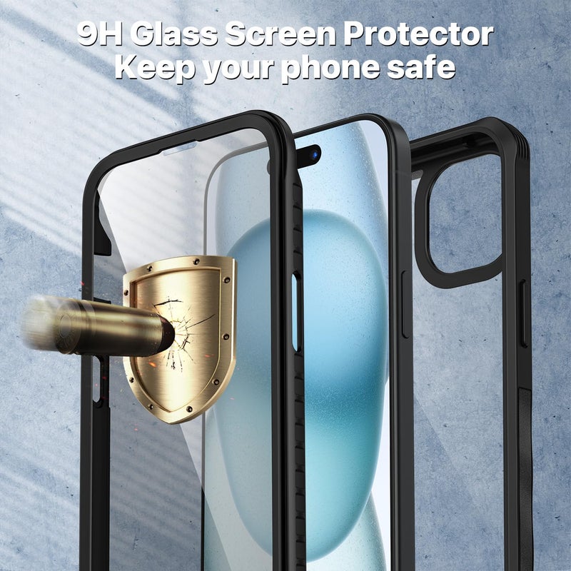 CENHUFO Privacy for iPhone 15 Plus Case, Full Body Phone Case with Built-in 9H Tempered Glass Privacy Screen Protector and Camera Lens Protector, Anti Peep Spy Shockproof Bumper Clear Cover -Black - Image 5