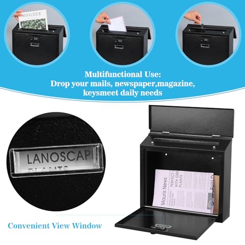xydled Mail Boxes with Combination Lock,Locking Mailbox Wall Mounted,Security Metal Mailbox Drop Box, Modern Large Capacity,Steel Cover Metal Postbox for House Home Outside, Black, 14.2''x12.6''x4'' - Image 4