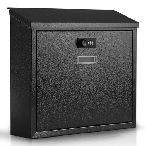 xydled Mail Boxes with Combination Lock,Locking Mailbox Wall Mounted,Security Metal Mailbox Drop Box, Modern Large Capacity,Steel Cover Metal Postbox for House Home Outside, Black, 14.2''x12.6''x4'' - Image 1