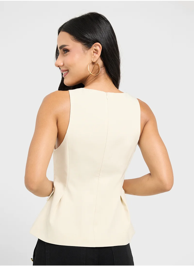 جينجر V Neck Vest With Pockets