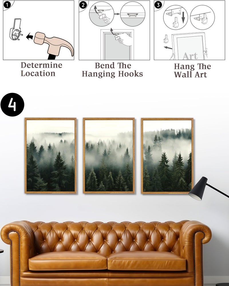 UPWOIGH Large Framed Canvas Wall Art, Set of 3 Foggy Forest Decor, 16x24 in Minimalist Natural Cotton Posters, Misty Forest Triptych, Green Botanical Modern Aesthetic for Living Room, Bedroom, Office - Image 4