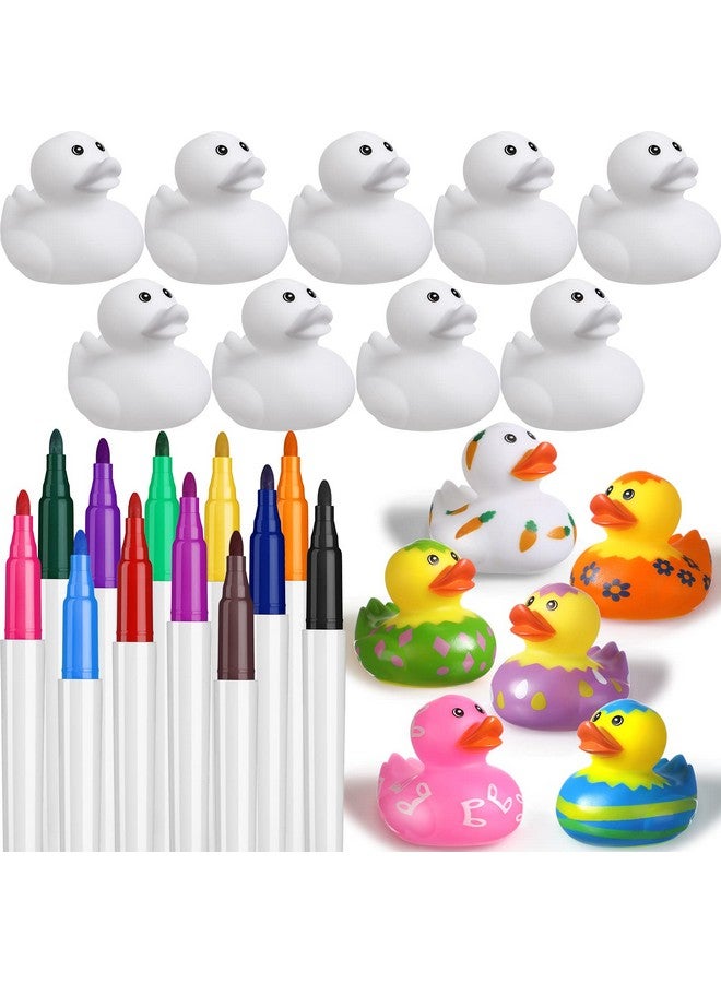Jerify جريفي 24 قطعة من البط المطاطي الأبيض الفارغ بحجم 2 بوصة بطات مطاطية إبداعية مع أقلام بـ 12 لون لمسبح حوض الاستحمام عائم هدايا عيد الفصح الحرف اليدوية للأطفال هدايا أعياد الميلاد لحفلات الأطفال - Image 1