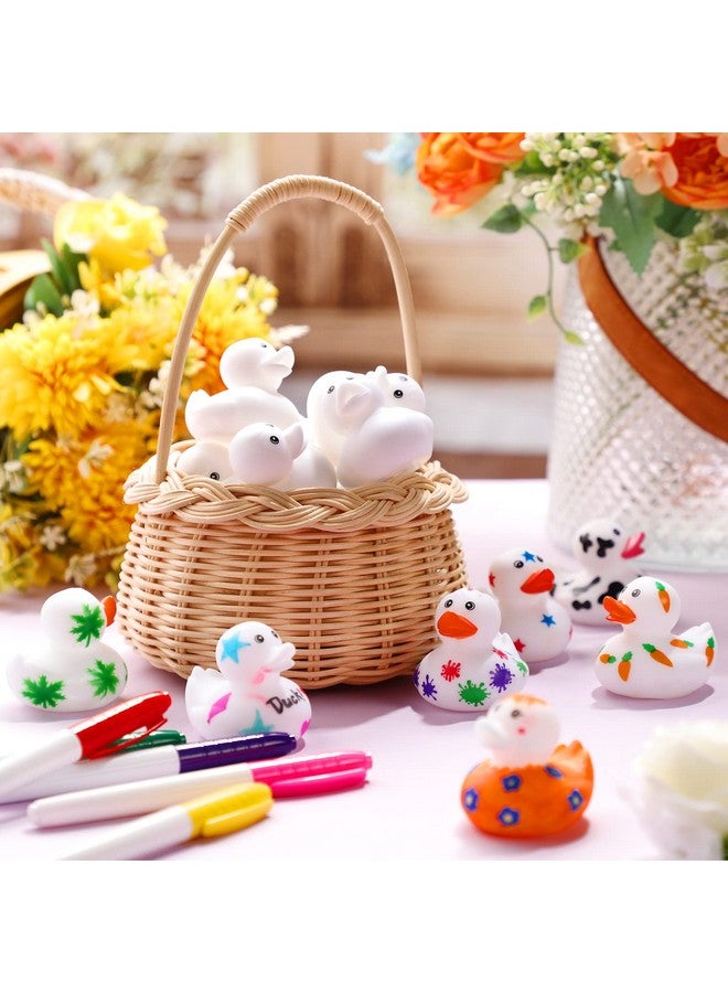 Jerify جريفي 24 قطعة من البط المطاطي الأبيض الفارغ بحجم 2 بوصة بطات مطاطية إبداعية مع أقلام بـ 12 لون لمسبح حوض الاستحمام عائم هدايا عيد الفصح الحرف اليدوية للأطفال هدايا أعياد الميلاد لحفلات الأطفال - Image 5