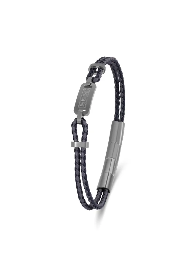Guy Laroche Alain Gunmetal Bracelet with Blue & Grey Two-Line Leather