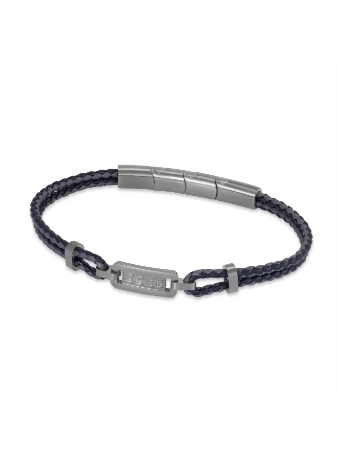 Alain Gunmetal Bracelet with Blue & Grey Two-Line Leather
