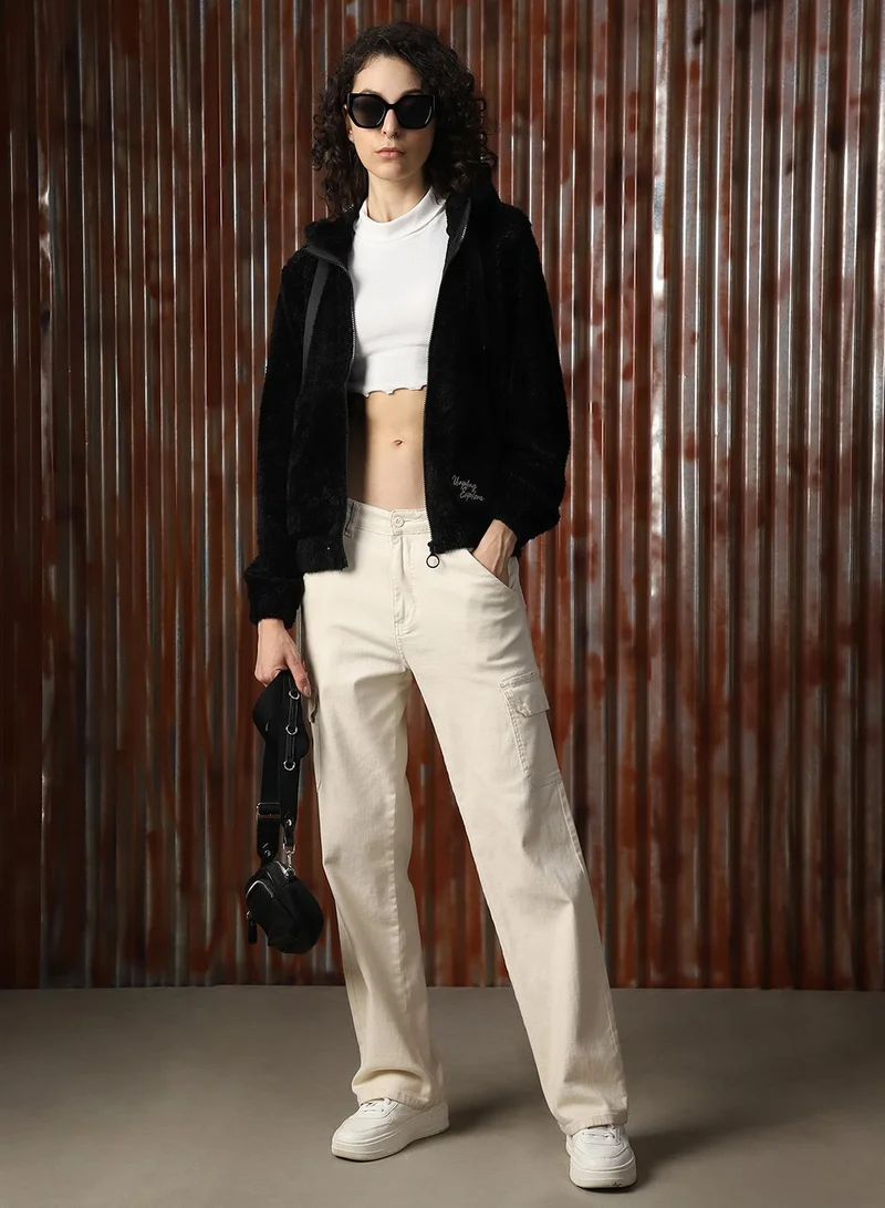 هاي ستار Women's Black Foxfur Solid Jacket