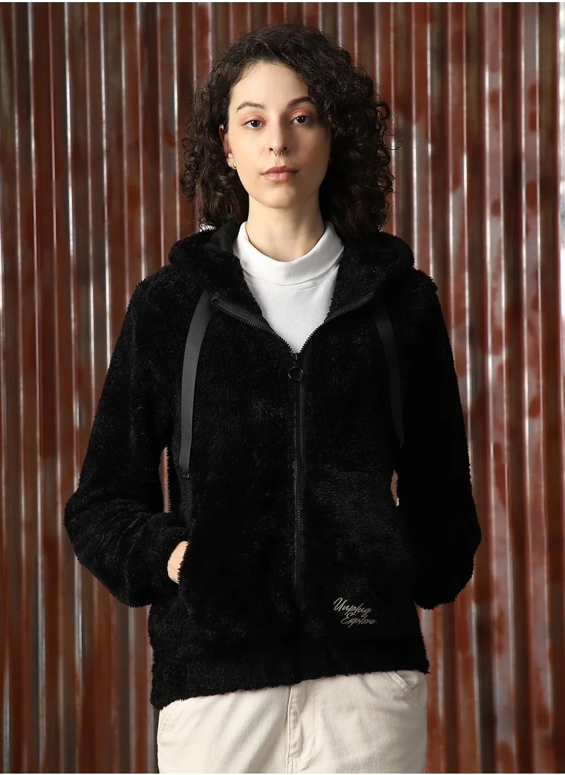 HIGH STAR Women's Black Foxfur Solid Jacket