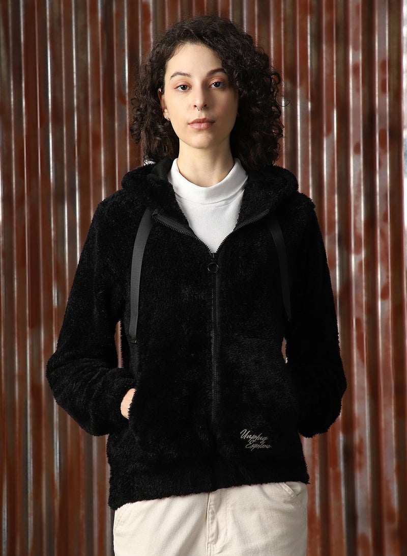 HIGH STAR Women's Black Foxfur Solid Jacket  - Image 1