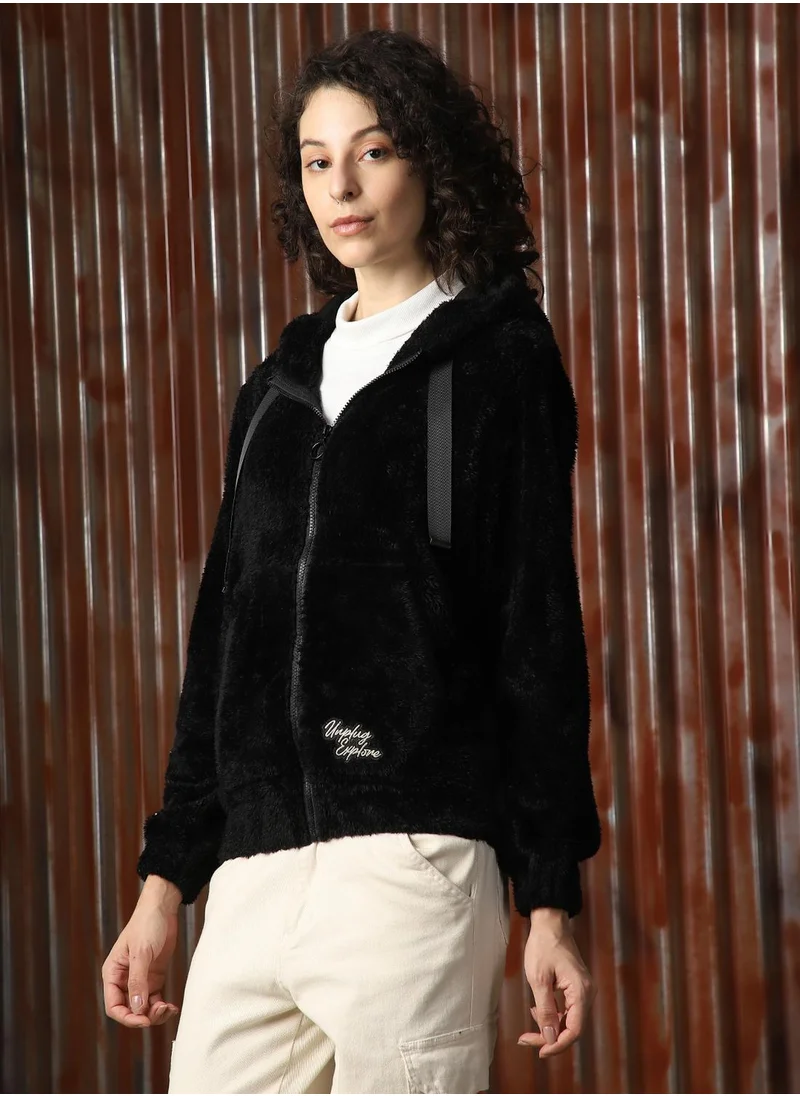 HIGH STAR Women's Black Foxfur Solid Jacket