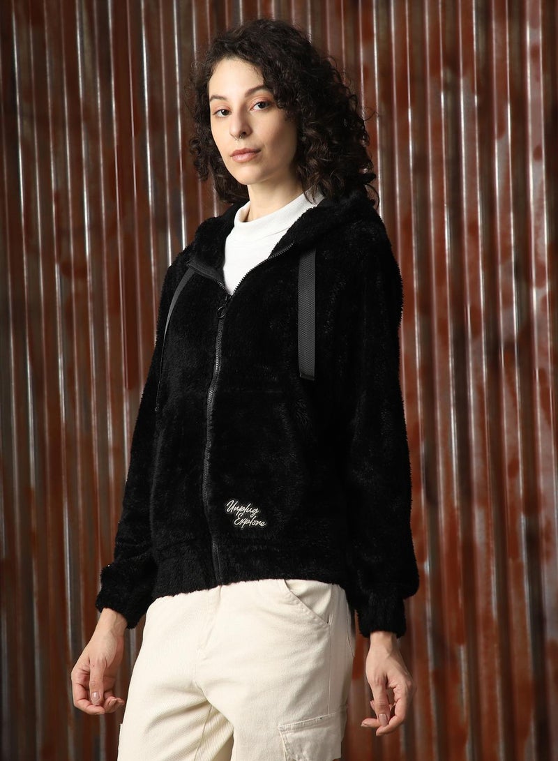 HIGH STAR Women's Black Foxfur Solid Jacket  - Image 2