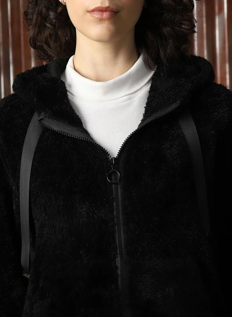 هاي ستار Women's Black Foxfur Solid Jacket