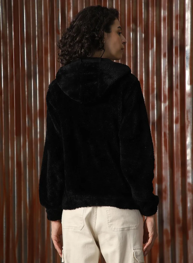 هاي ستار Women's Black Foxfur Solid Jacket