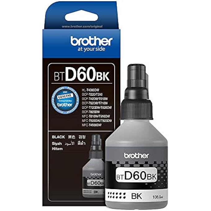 GENUINE BTD60BK ULTRA HIGH YIELD BLACK INK BOTTLE FOR INK TANK PRINTERS, 108 ML - Image 1