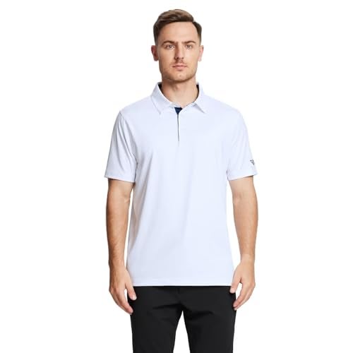 M MAELREG Golf Polo Shirts for Men Short Sleeve Performance Moisture Wicking Quick Dry Casual Collared Men’s Polo Shirts White - Image 2