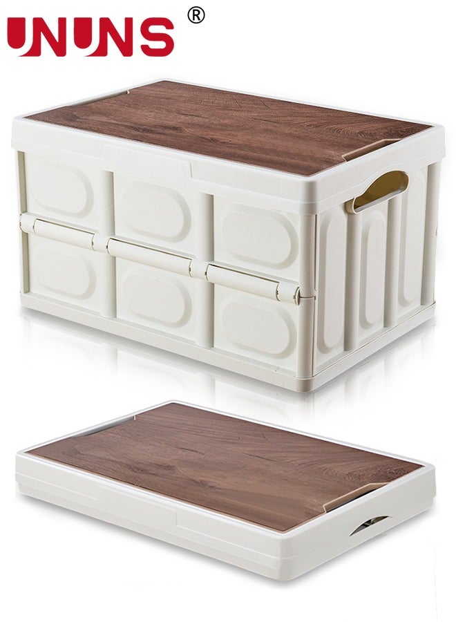 UNUNS Foldable Storage Box,Collapsible Camping Box With Wooden Lid For Indoor Pool Toys Snacks, Portable Waterproof Storage Container For Outdoor Barbeque Picnic Fishing Car,Home Garage Organization  - Image 1