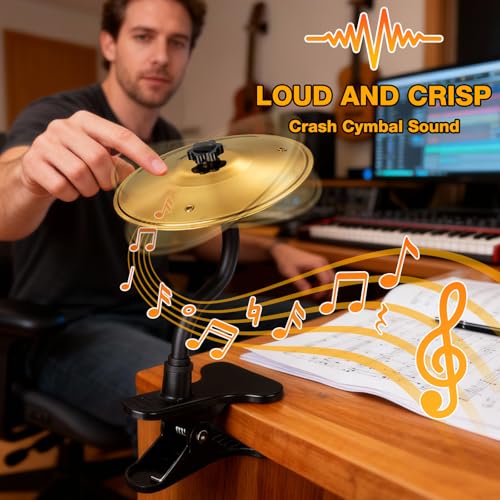 Facmogu Mini Clip-On Desktop Cymbal, Mini Desk Drum for Music Lovers, Relieve Your Work & Study Stress with Fun Gold Percussion Accessory, Easy Installation for Most Desk Types - Image 3