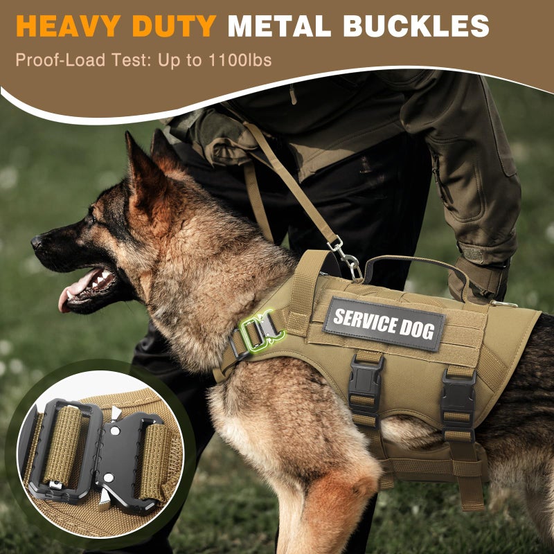 WINSEE Service Dog Vest Harness for Large Dog, Tactical Working MOLLE Vest with 10 Pet Patches, No Pull Heavy Duty Harness for Training Walking - Image 2