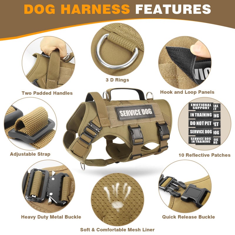 WINSEE Service Dog Vest Harness for Large Dog, Tactical Working MOLLE Vest with 10 Pet Patches, No Pull Heavy Duty Harness for Training Walking - Image 3
