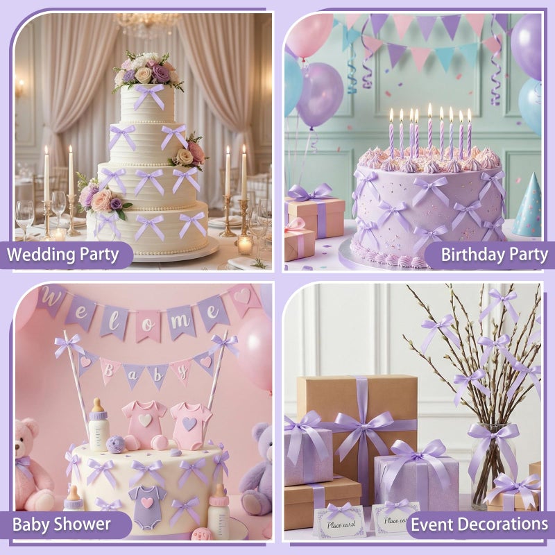 NatNarr 30 Pack Bow Cake Toppers Purple Ribbons Bows for Cake Bow Cupcake Toppers Purple Bow Birthday Decorations for Baby Shower Birthday Wedding Party Supplies - Image 4